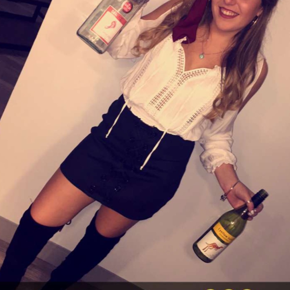 white blouse & black skirt